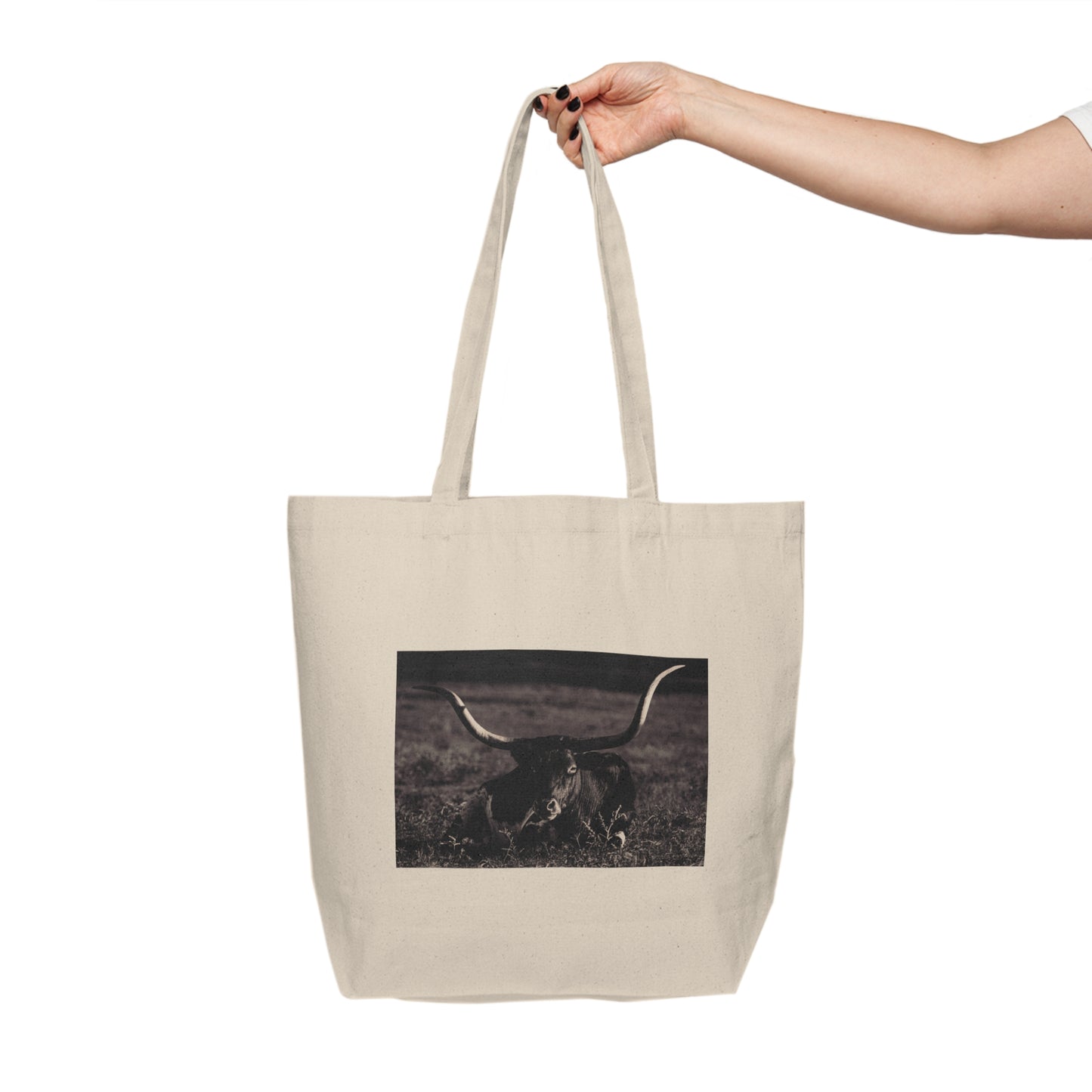 Longhorn at Rest Canvas Shopping Tote
