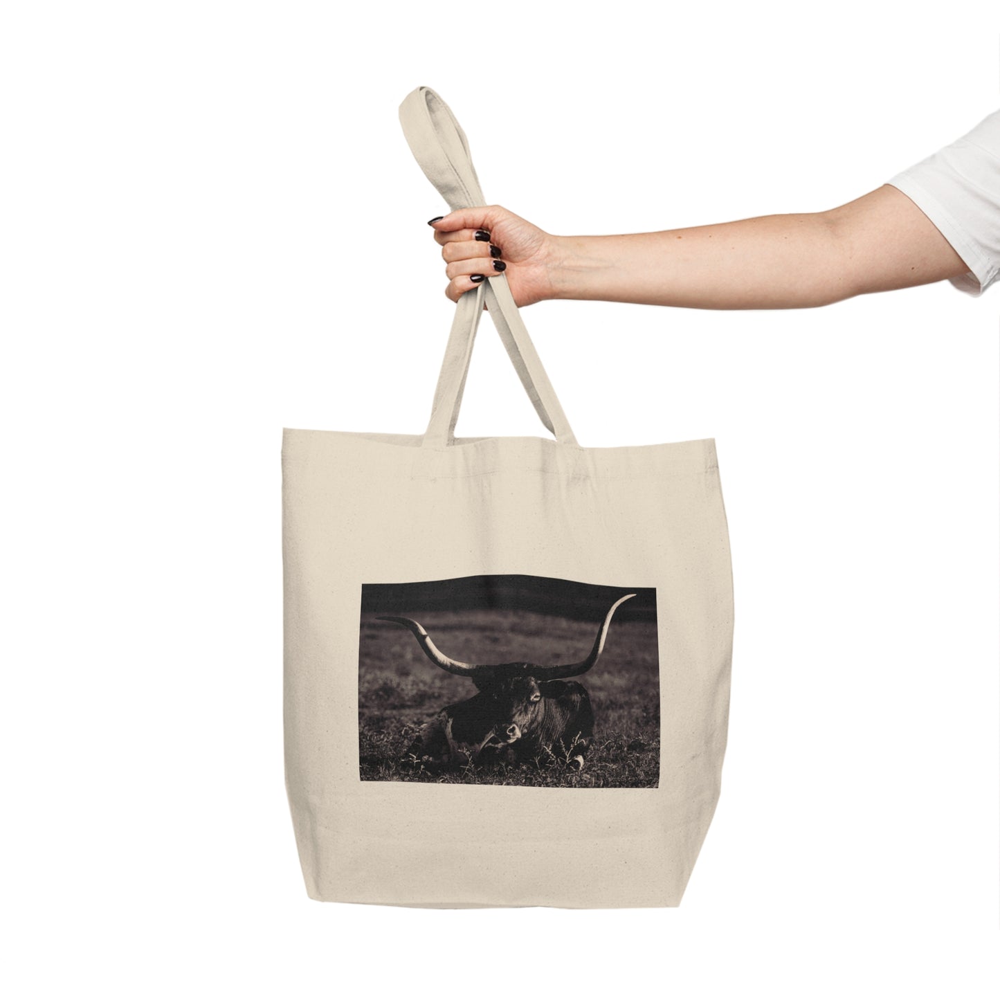 Longhorn at Rest Canvas Shopping Tote